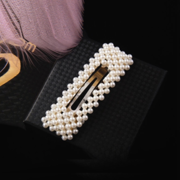 β¨HPβ¨Vintage Pearl Rectangle Hair Clip Barrette - Picture 2 of 3